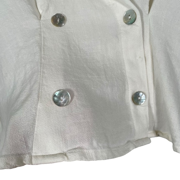 Mo:vint Ivory Linen Cotton Double Breasted Top S/M - Picture 4 of 10